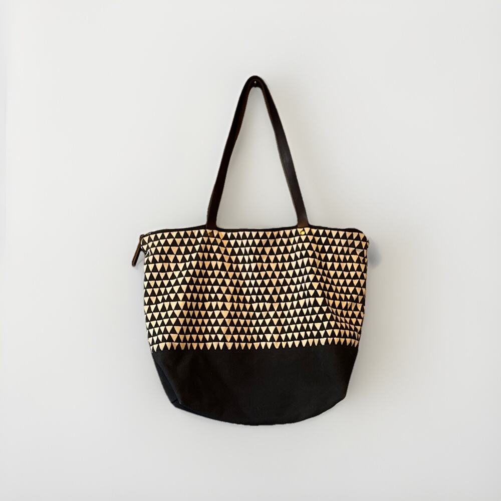 $95 Bookhou Zip Top Triangle Canvas And Leather Tote Bag